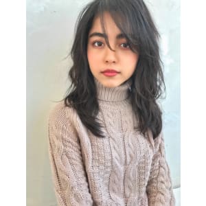 外国人風大人ミックスウェーブデジタルパーマ イルミナ ネイビ