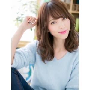 斜めバングインナーカラーくせ毛風カール30代40代大人女性