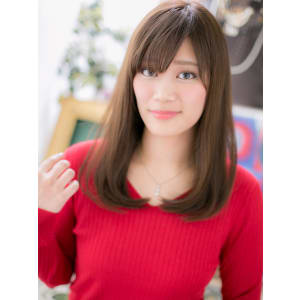 斜めバングｘツヤ感ナチュルストレート