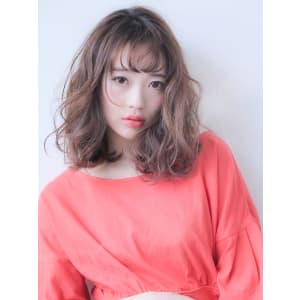 ピンクアッシュ、ゆったりラフウェーブ