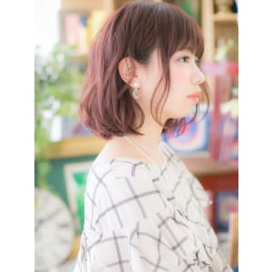 大人かわいい♪甘めカラー☆くせ毛風ミディ