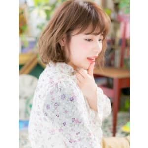 斜めバングｘくせ毛風カール小顔ボブ