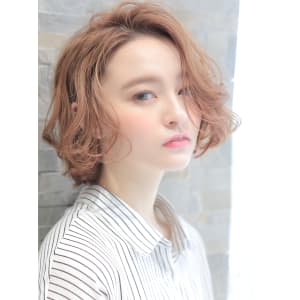 ラベージュピンクゆるふわボブ