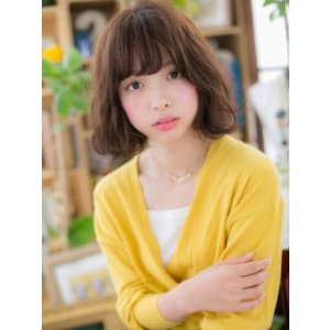 斜めバング♪くせ毛風ガーリーボブ