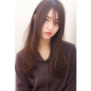 【添田】ワンレン大人ロング 斜めバングモードブルージュ