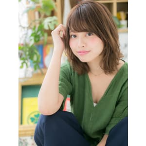 外ハネ×斜めバング◎アシンメトリーミディ エアリーボブ