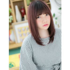 ボルドーが大人かわいい☆小顔セミディ フェミニンストレート