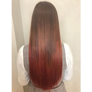 グラデーションカラー レッド フェザーロング ボルドー