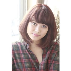 ピンクブラウンでツヤ艶レイヤーボブ 恵比寿
