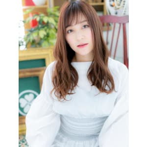 斜めバング＆甘カラー♪ゆるウェーブラブロング　モテロング