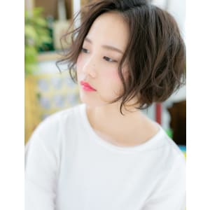 ふわくしゅカール★黒髪くせ毛風ガーリーボブ　シフォンウェーブ