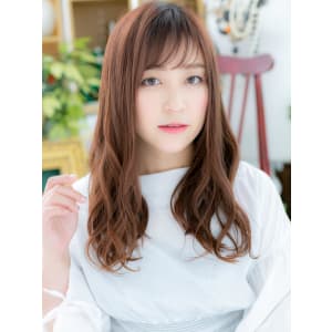 斜めバング＆甘カラー♪ゆるウェーブラブロング　モテロング