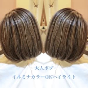 大人ボブ イルミナカラーONハイライト【プラーチェ相模大野店