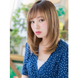 骨格矯正効果☆斜めバング小顔セミディ　ニュアンスカール