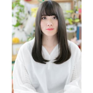 黒髪クールな小顔ワンカールセミロング　エレガントロング