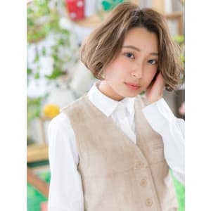 外国人風カラー×くせ毛風カールゆるかわボブ　ふわふわボブ