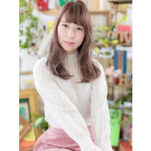 斜めバング×くせ毛風ゆるふわウェーブワンカール　モテロング
