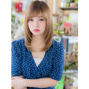 骨格矯正効果☆斜めバング小顔セミディ　エアリーカール