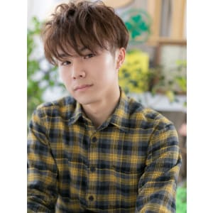 くせ毛風パーマのイケメン☆ソフトツーブロック 　ダブルバング