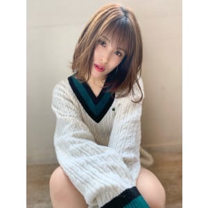 添田】伸ばしかけの方も！ネイビーカラーシースルーバングボブ