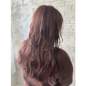 透明感ピンクベージュコーラルピンク無造作カール6071