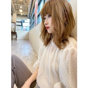 添田】ハイトーンなことりベージュ透明感束感毛先パーマミディ