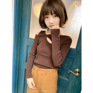 添田】小顔ボブ毛先パーマ外ハネことりベージュ