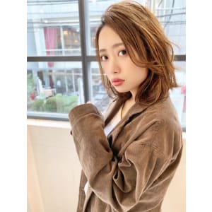 添田】ことりベージュの外ハネミディ 毛先パーマ