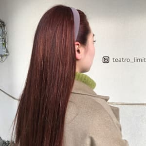 オレンジカラー　ストレート　ロング