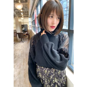 添田】小顔になれるシースルーバング前下がりボブことりベージュ