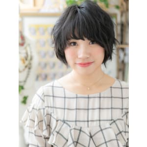 くせ毛風ゆるふわガーリー★黒髪マッシュショート　ルーズ