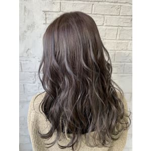 ブルーハイライトネイビーカラーグレージュ無造作カール6077