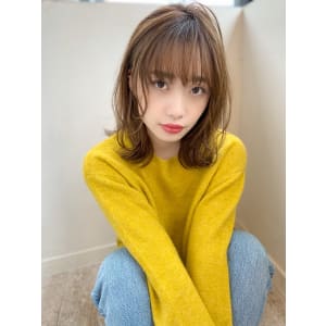 アフロート添田】毛先にパーマの外ハネミディアッシュブラウン
