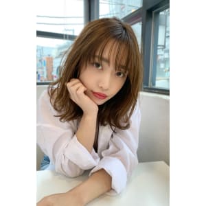 【アフロート添田】大人可愛い外ハネミディ毛先パーマグレージュ
