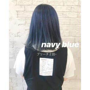 ブルーブラックネイビーブルー韓国ヘア切りっぱなしボブ4089