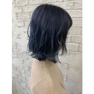 ブルーシルバーデニムカラー切りっぱなしボブ無造作6099