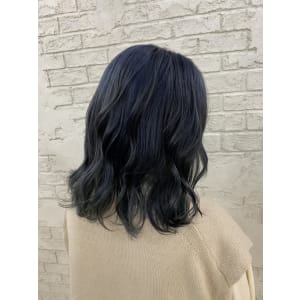 ブルーシルバーネイビーブルーデニムカラー無造作カール6114