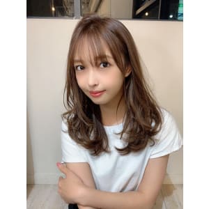 【重山祐亮】韓国風小顔バング耳掛けナチュラルカールセミディ♪