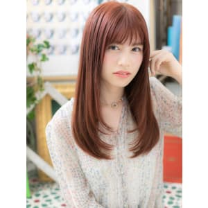 大人かわいいチェリーピンク外国人風ロング　レイヤーカット