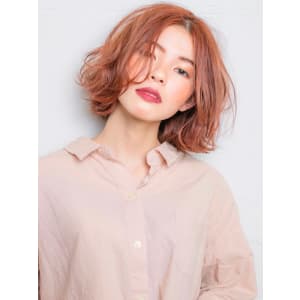 コーラルオレンジニュアンスボブ　【池袋美容室　uchla】