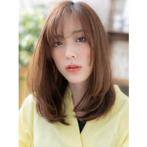 大人かわいいシースルーバングワンカール　春カラー
