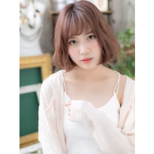 大人かわいいAラインくすみピンク小顔ロブ　グラボブ