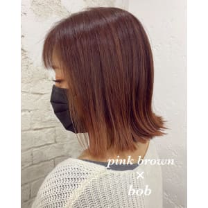 ピンクブラウン、ボブ、外ハネボブ