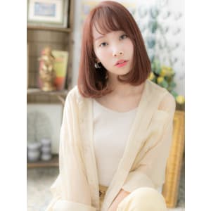 シースルーバング小顔前下がりピンクブラウン　フェザーバング