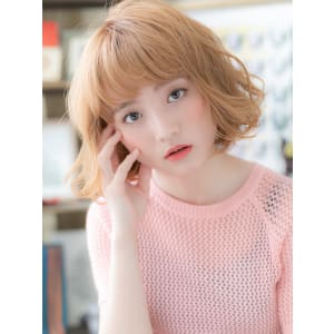 ヘルシーブロンド韓国風ゆるふわAラインボブ　ボブショート