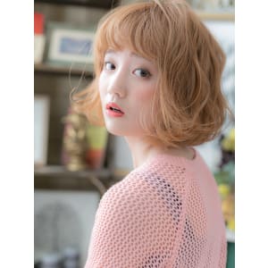 ヘルシーブロンド韓国風ゆるふわAラインボブ　マロンベージュ