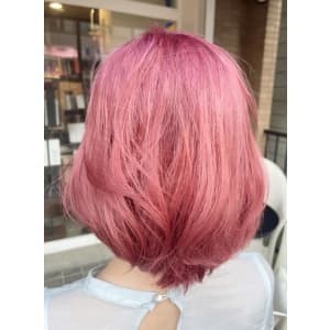 全頭、縮毛矯正からのシャーベットピンク