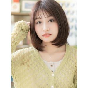 ツヤ髪チャコールグレー大人かわいいロブヘア　マロンベージュ