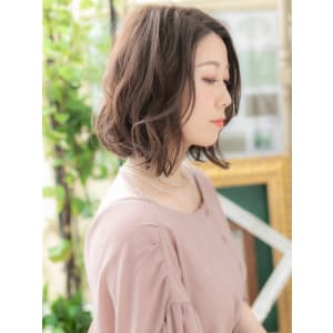 かきあげバング小顔ゆるふわアシンメトリー　艶カラー
