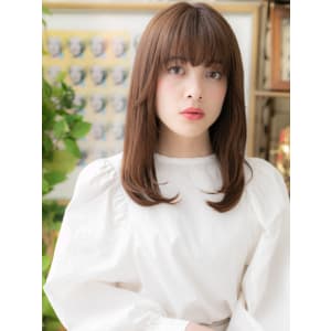 大人かわいい透明感ハイライトエアストレート　透けバング